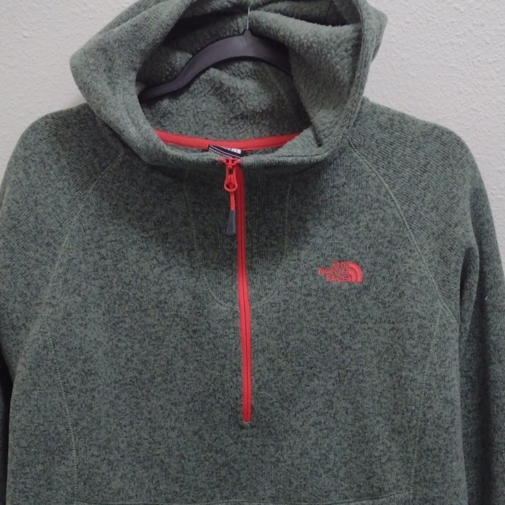 The North Face Olive Fleece Pullover with Red Accents